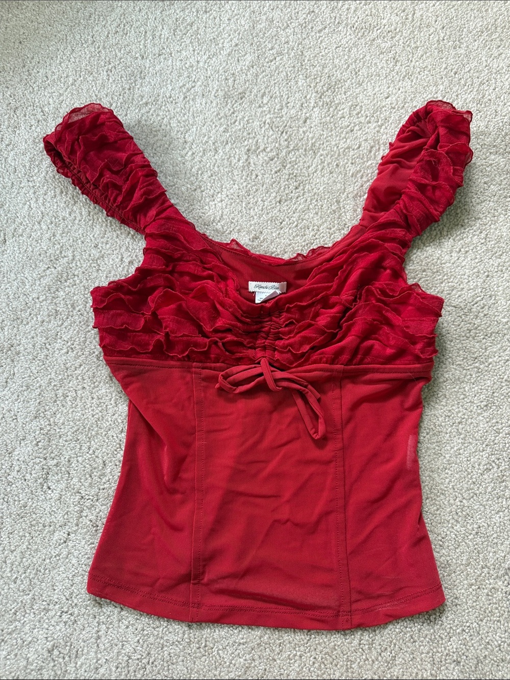 Kimchi Blue Red Ruffle Mesh Top - Picture 3 of 4